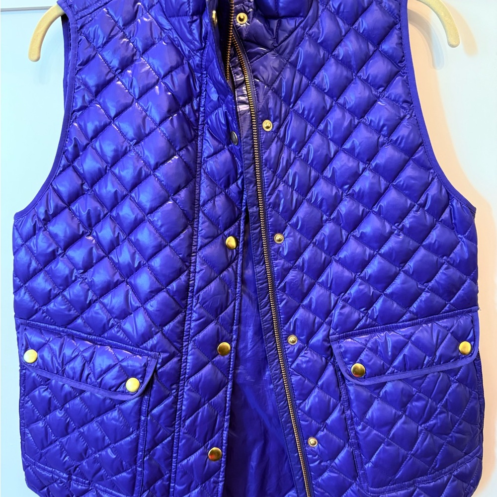 J. Crew Blue Quilted Vest with Gold Details